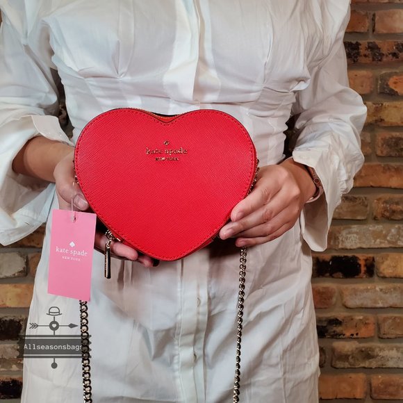 Kate Spade New York Cherry Pepper Red Love Shack Mini HEARTChain Crossbody Bag